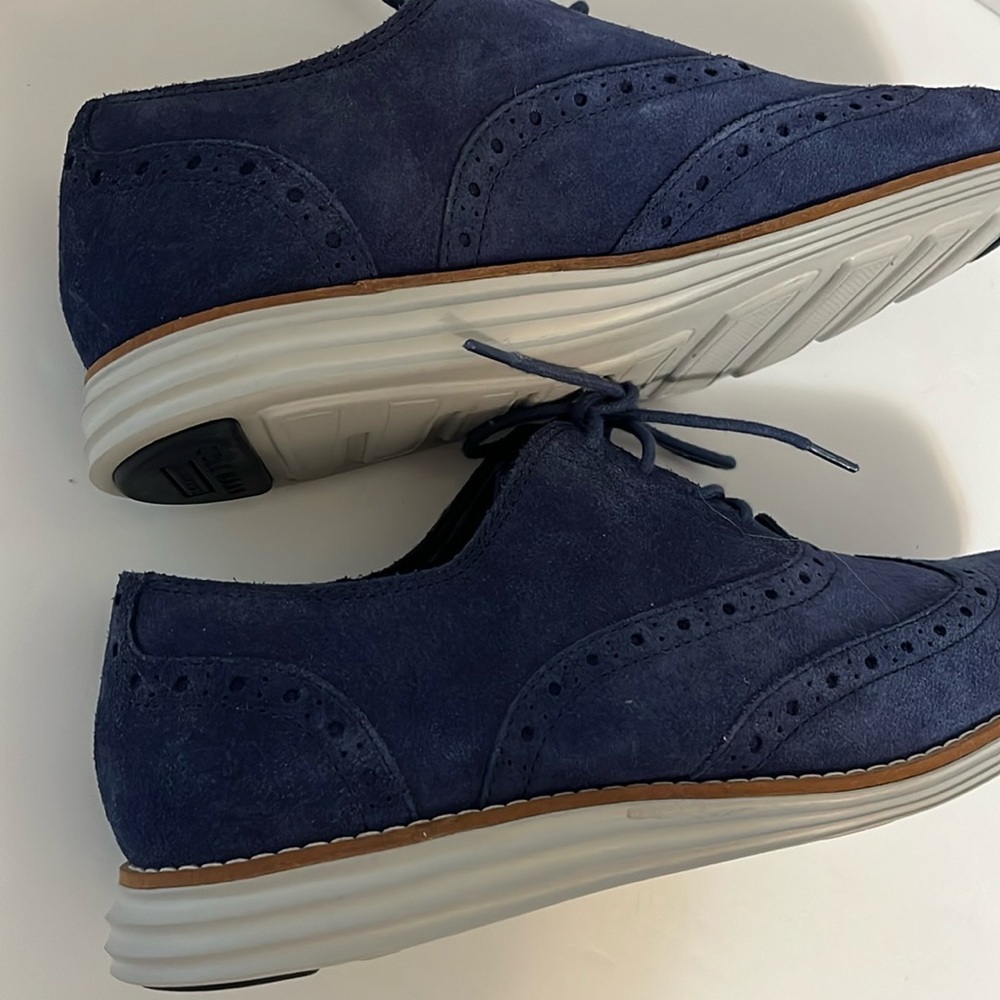 Cole Haan Grand.OS shoes woman’s 6.5 wingtoe blue oxford lace up tie suede upper - Picture 11 of 15